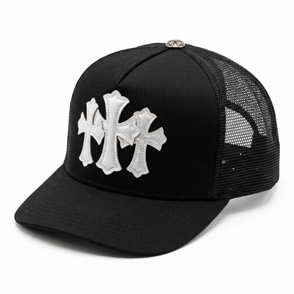 Gorra Chrome Hearts Triple Cross Trucker Negra Blanca
