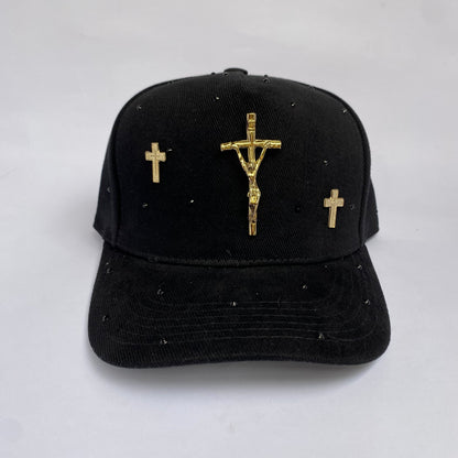 Gorra Cruz Dorada Ajustable Negra