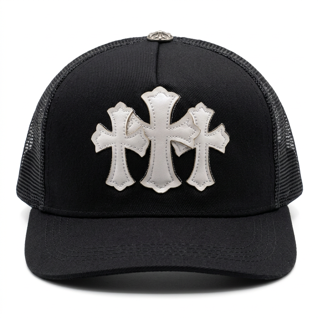 Gorra Chrome Hearts Triple Cross Trucker Negra Blanca